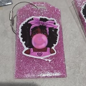 🎀🧳Pink Glitter Luggage Tag with Bubblegum Girl Design